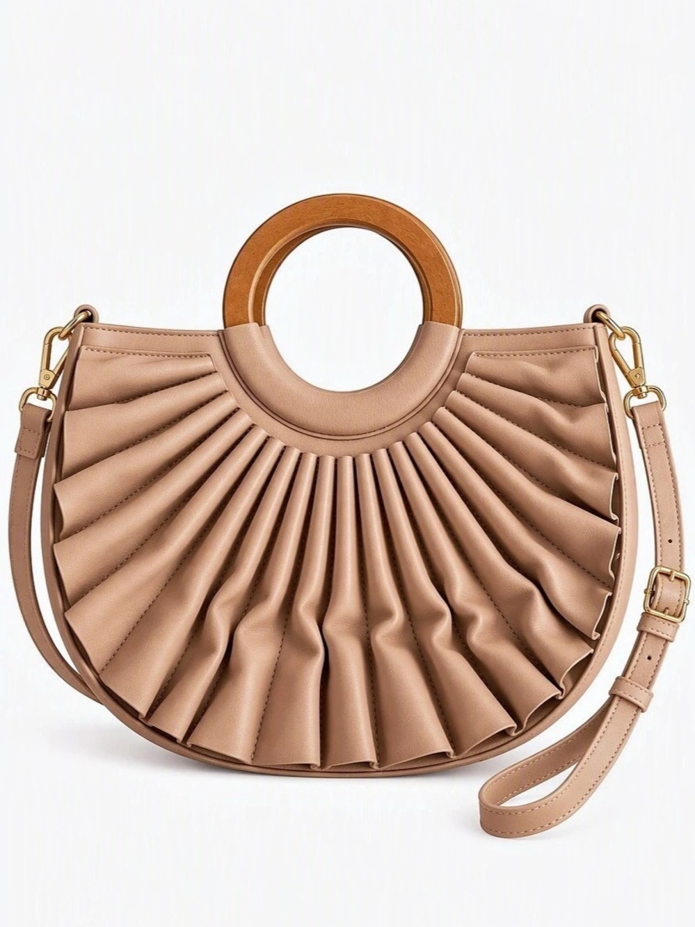 Pleated Shoulder Bag in Brown Like New